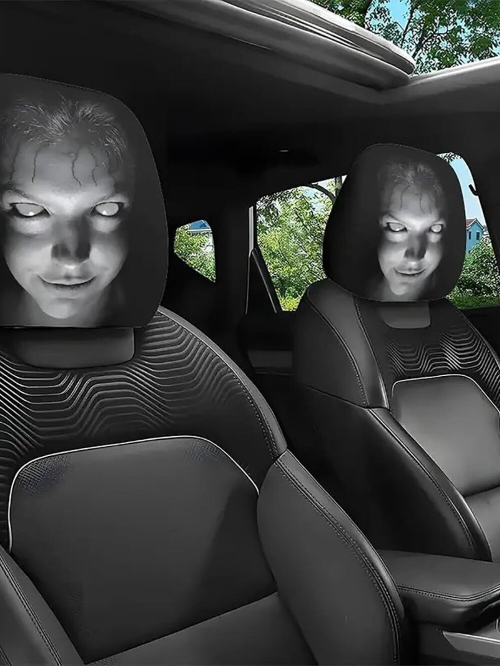 Scary Car Headrest Covers, 2 Pack Horror Face Print Polyester Universal Fit Head
